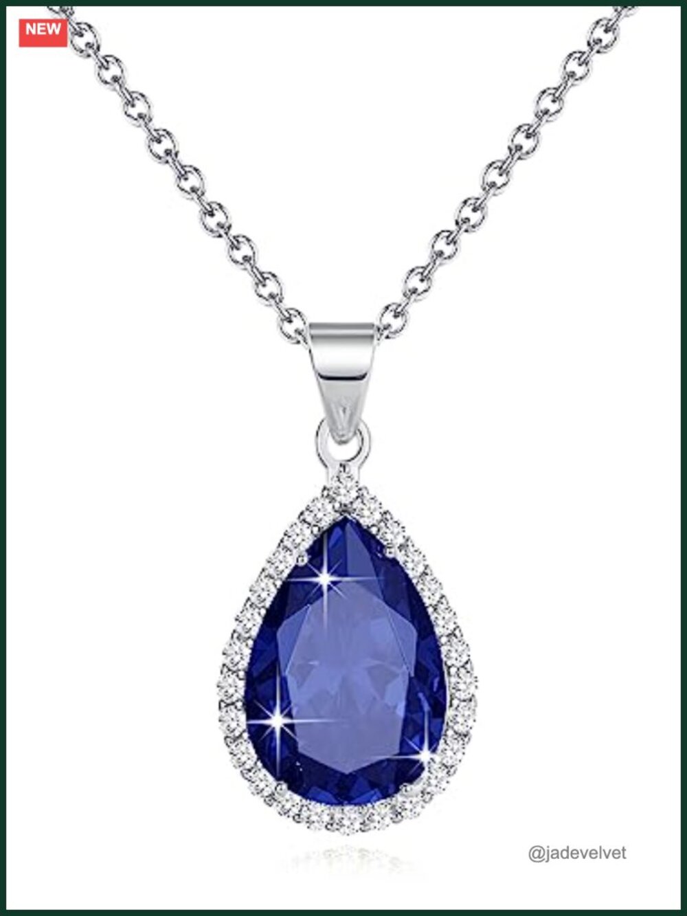 Gold Plated Teardrop Pendant Necklace Sapphire CZ Women Jewelry Gift